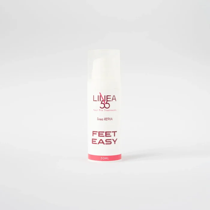 Flacone da 50 ml di crema piedi Re9va Feet Easy Linea55, per idratare e rivitalizzare la pelle secca e affaticata