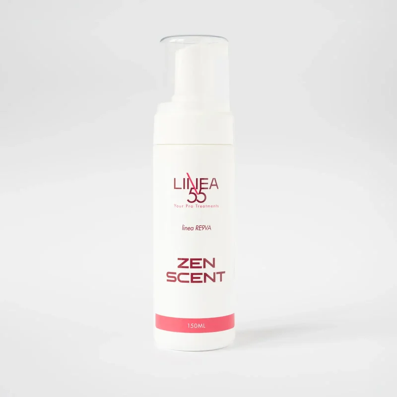 Flacone da 150 ml di mousse detergente Re9va Zen Scent Linea55, ideale per la pulizia e il riequilibrio della pelle del viso.